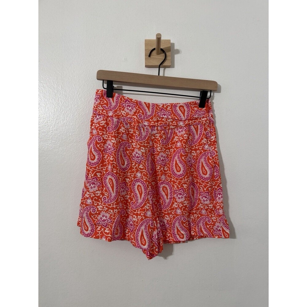 Boden Orange Paisley Print Ruched Waistband Shorts Size 2 NWT Spring Colorful